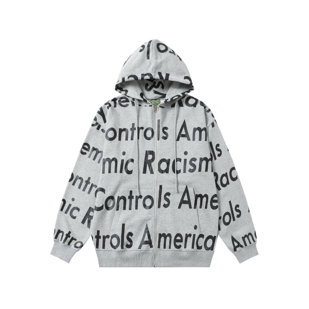 Denim Tears Grey Letter Zip-Up Hooded Jacket